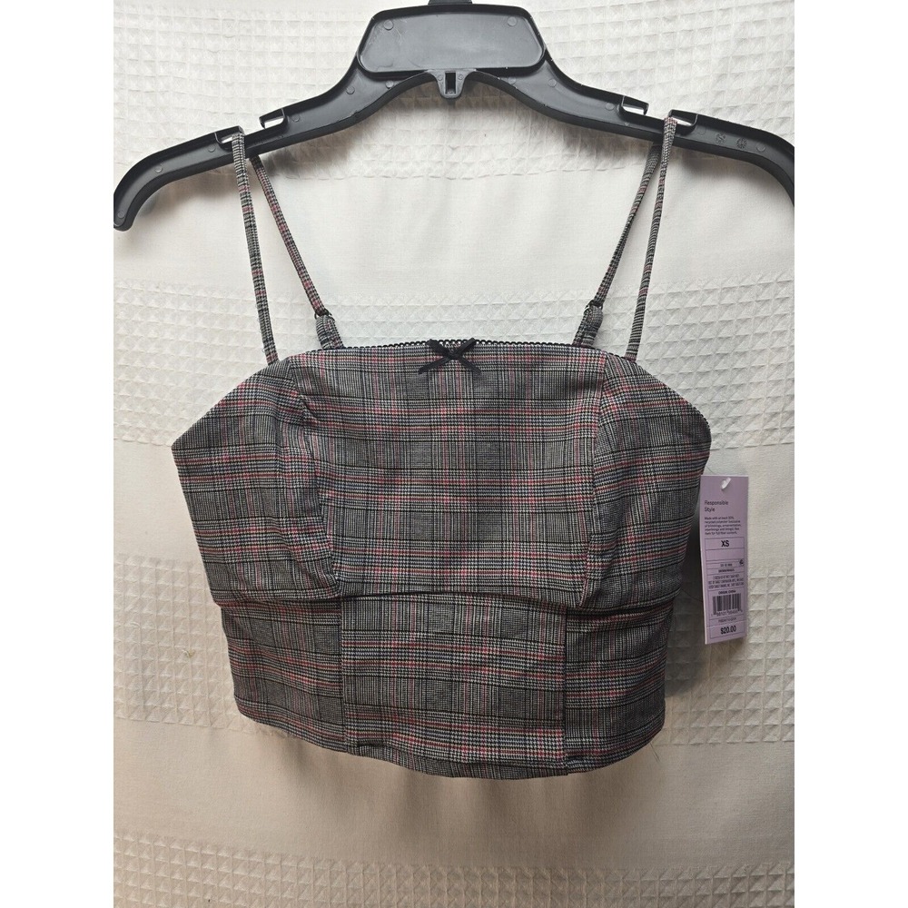 Wild Fable Halter Crop Top XS Womens Plaid Y2K Spaghetti Strap Grey Black Red